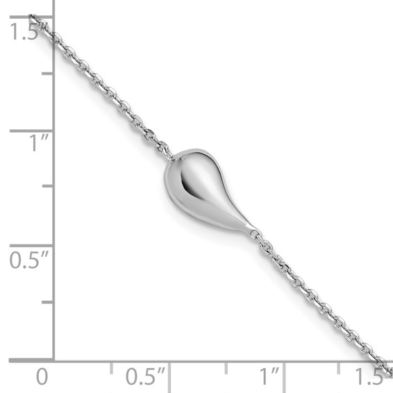 Leslie's Sterling Silver RH-plated Polished Teardrop w/ 1in ext. Bracelet