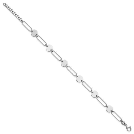 Leslie's Sterling Silver RH-plated Polished Circle and Link w/ 1in ext. Bra