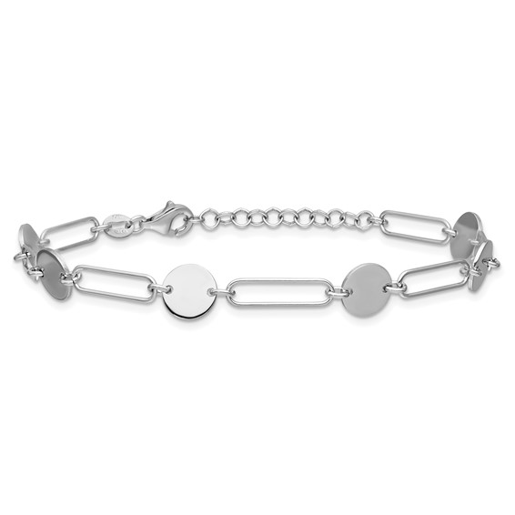 Leslie's Sterling Silver RH-plated Polished Circle and Link w/ 1in ext. Bra