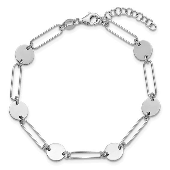 Leslie's Sterling Silver RH-plated Polished Circle and Link w/ 1in ext. Bra