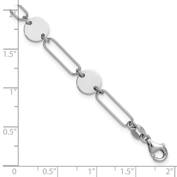 Leslie's Sterling Silver RH-plated Polished Circle and Link w/ 1in ext. Bra