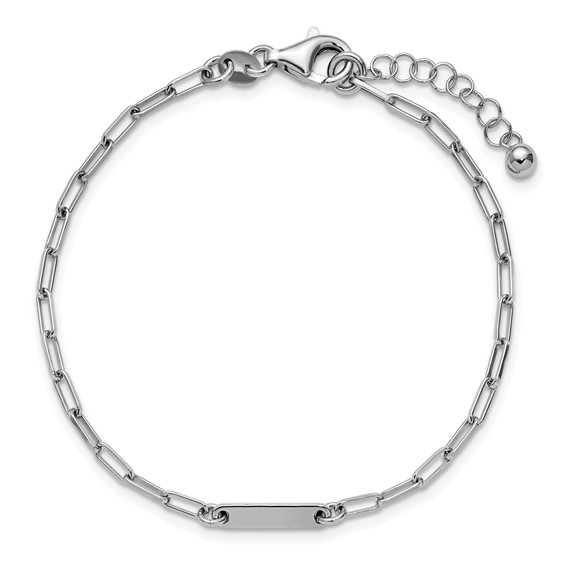 Leslie's Sterling Silver RH-plated Polished Paperclip Bar w/ 1in ext. Brace