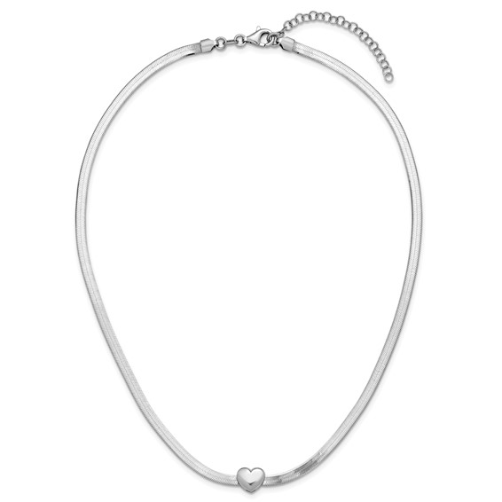 Leslie's Sterling Silver RH-plated Polished Heart Herringbone w/ 2in ext. N