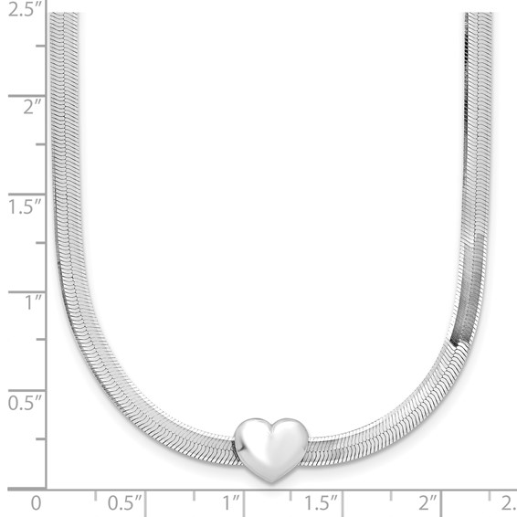 Leslie's Sterling Silver RH-plated Polished Heart Herringbone w/ 2in ext. N
