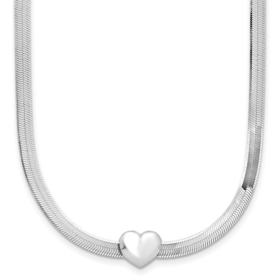 Leslie's Sterling Silver RH-plated Polished Heart Herringbone w/ 2in ext. N