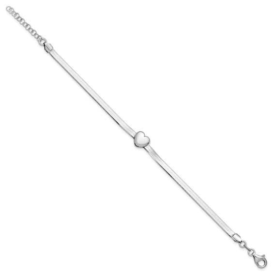 Leslie's Sterling Silver RH-plated Polished Heart Herringbone w/ 1in ext. B