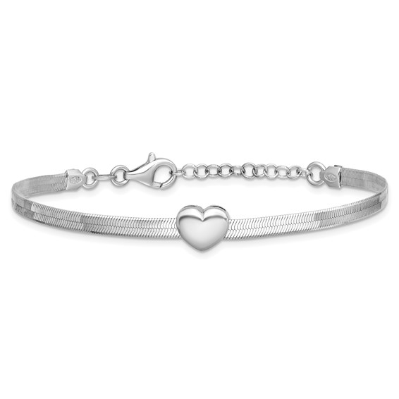 Leslie's Sterling Silver RH-plated Polished Heart Herringbone w/ 1in ext. B