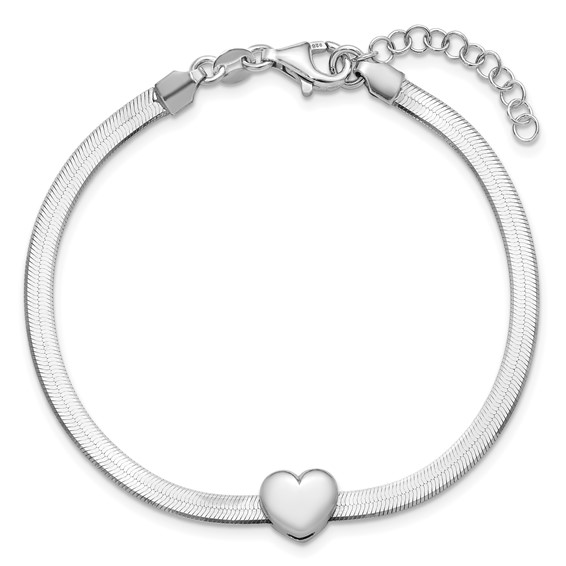 Leslie's Sterling Silver RH-plated Polished Heart Herringbone w/ 1in ext. B