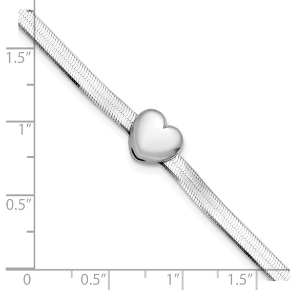 Leslie's Sterling Silver RH-plated Polished Heart Herringbone w/ 1in ext. B