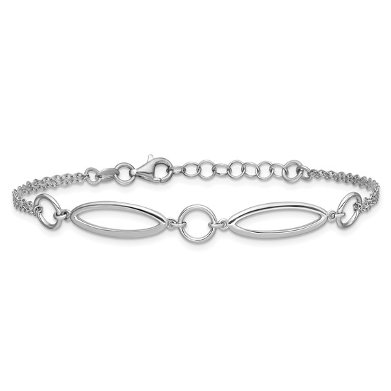 Leslie's Sterling Silver RH-plated Geometric 2-strand w/1in ext. Bracelet