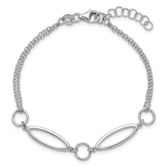Leslie's Sterling Silver RH-plated Geometric 2-strand w/1in ext. Bracelet