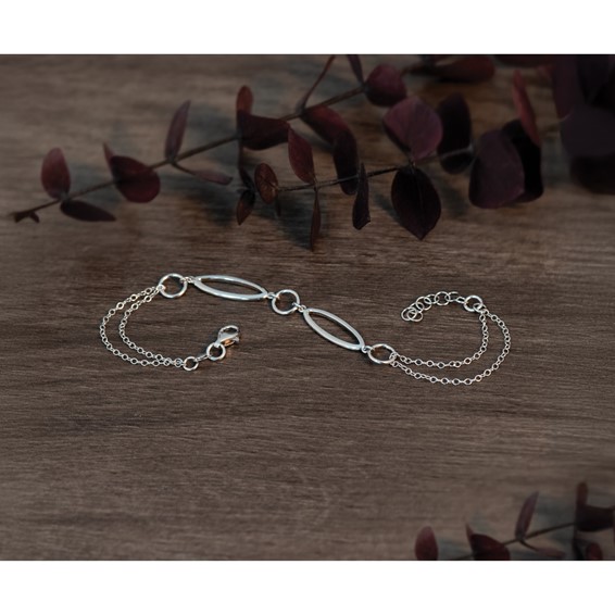 Leslie's Sterling Silver RH-plated Geometric 2-strand w/1in ext. Bracelet