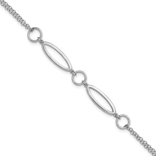 Leslie's Sterling Silver RH-plated Geometric 2-strand w/1in ext. Bracelet