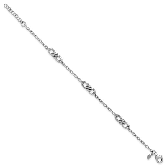 Leslie's Sterling Silver RH-plated Polished Fancy Link w/1in ext. Bracelet