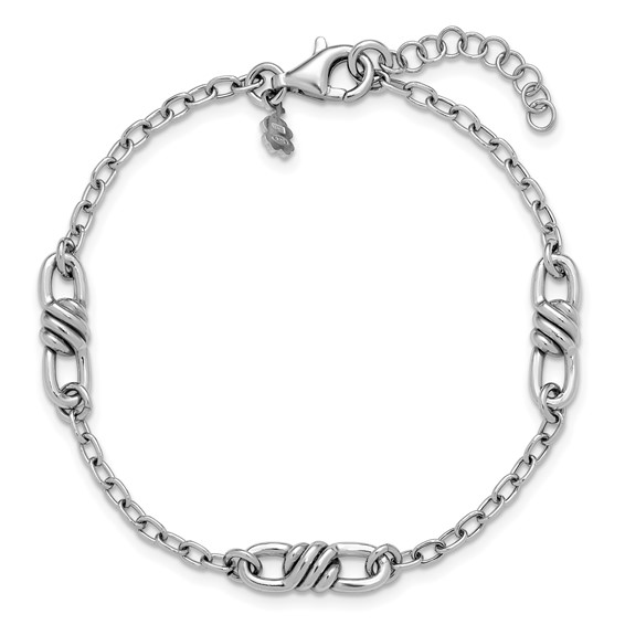 Leslie's Sterling Silver RH-plated Polished Fancy Link w/1in ext. Bracelet