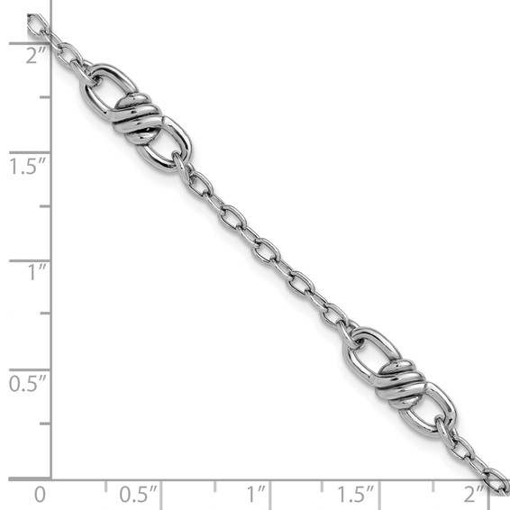 Leslie's Sterling Silver RH-plated Polished Fancy Link w/1in ext. Bracelet