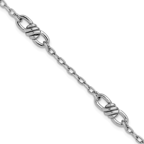 Leslie's Sterling Silver RH-plated Polished Fancy Link w/1in ext. Bracelet