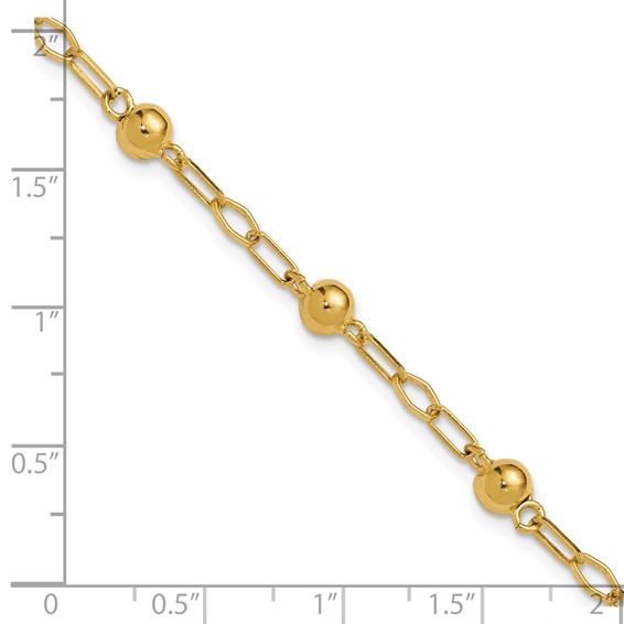 Leslie's Sterling Silver Gold-tone pol. Beaded Link w/1in ext. Bracelet