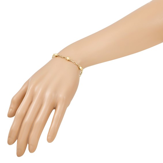 Leslie's Sterling Silver Gold-tone pol. Beaded Link w/1in ext. Bracelet