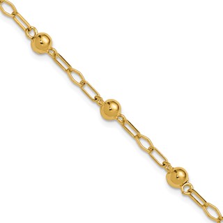 Leslie's Sterling Silver Gold-tone pol. Beaded Link w/1in ext. Bracelet