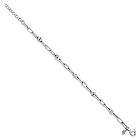 Leslie's Sterling Silver RH-plated Polished Fancy Link w/1in ext. Bracelet