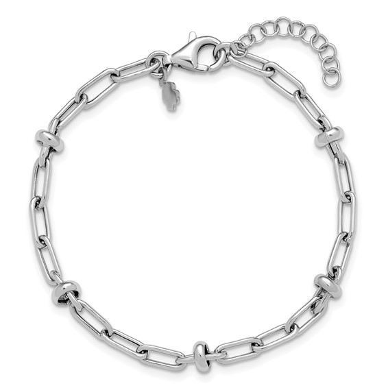 Leslie's Sterling Silver RH-plated Polished Fancy Link w/1in ext. Bracelet