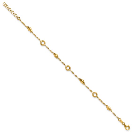 Leslie's Sterling Silver Gold-tone Polished/Beaded w/1in ext. Bracelet