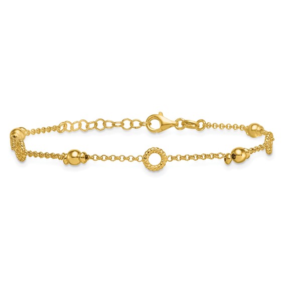 Leslie's Sterling Silver Gold-tone Polished/Beaded w/1in ext. Bracelet