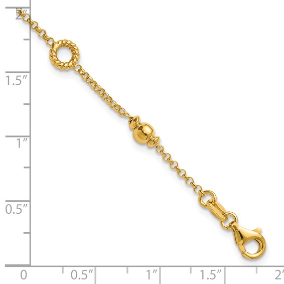 Leslie's Sterling Silver Gold-tone Polished/Beaded w/1in ext. Bracelet