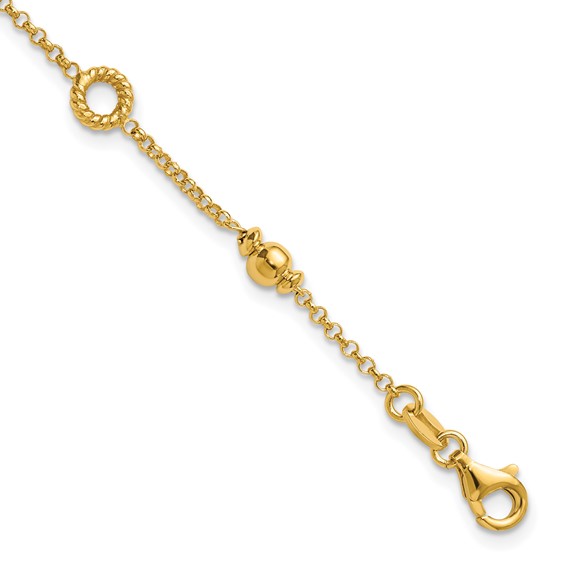 Leslie's Sterling Silver Gold-tone Polished/Beaded w/1in ext. Bracelet