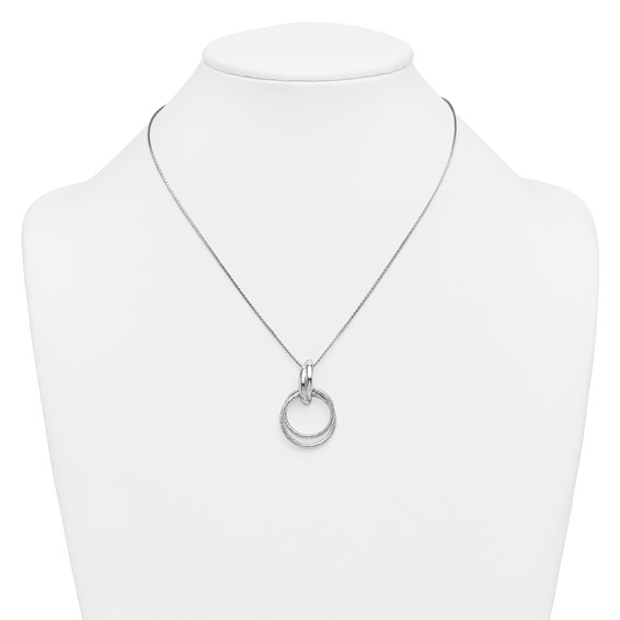 Leslie's Sterling Silver RH-plt Polished/Dia-cut Circle w/2in ext. Necklace