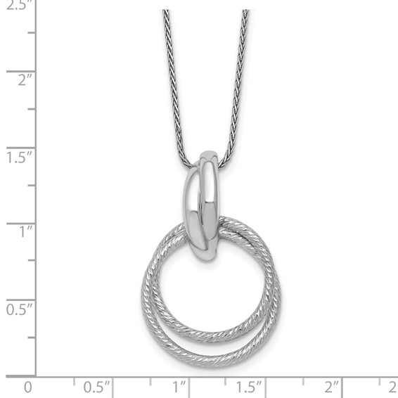 Leslie's Sterling Silver RH-plt Polished/Dia-cut Circle w/2in ext. Necklace