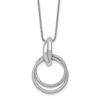 Leslie's Sterling Silver RH-plt Polished/Dia-cut Circle w/2in ext. Necklace