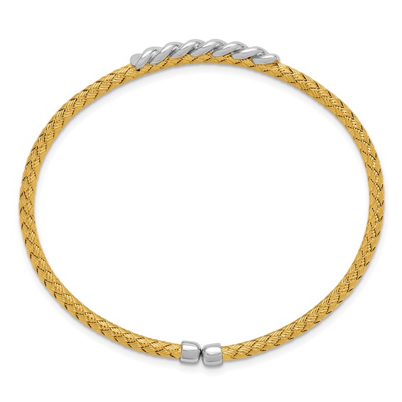 Leslie's Sterling Silver Rhodium/Gold-plated Woven Flexible Cuff Bangle