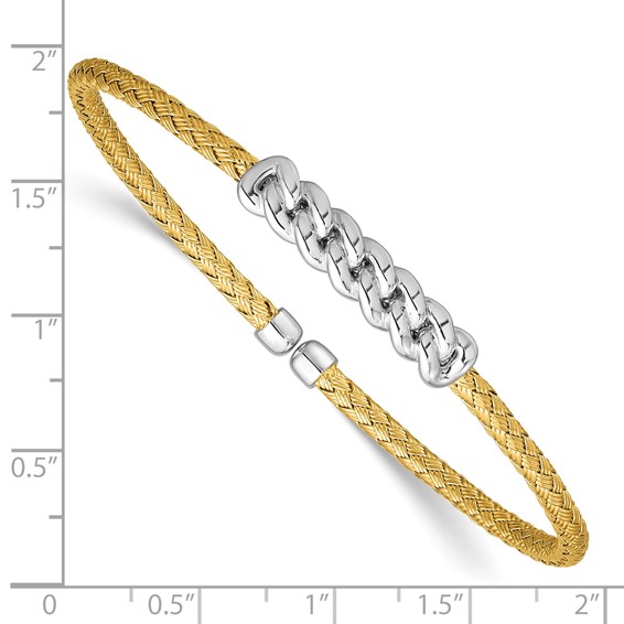 Leslie's Sterling Silver Rhodium/Gold-plated Woven Flexible Cuff Bangle