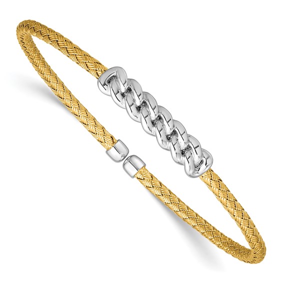 Leslie's Sterling Silver Rhodium/Gold-plated Woven Flexible Cuff Bangle