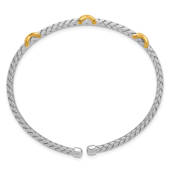 Leslie's SS RH-pl and Gold-pl Polished X Woven Flexible Cuff Bangle