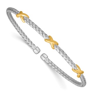 Leslie's SS RH-pl and Gold-pl Polished X Woven Flexible Cuff Bangle