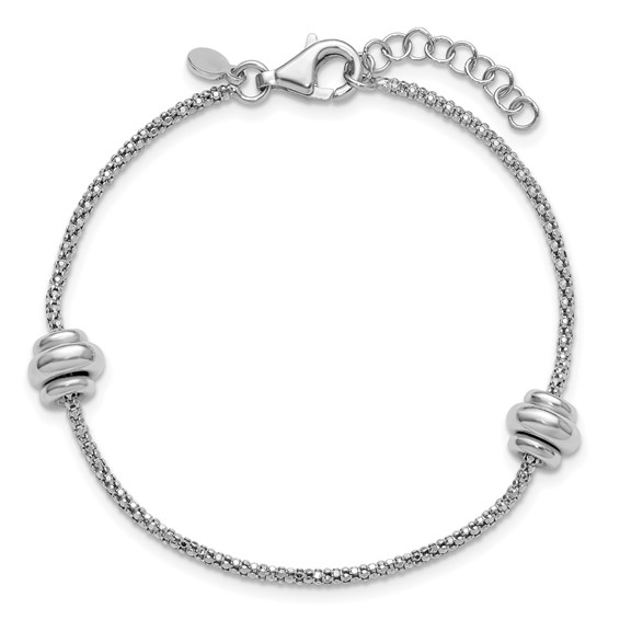 Leslie's Sterling Silver RH-plt Polished Beads w/1in ext. Bracelet