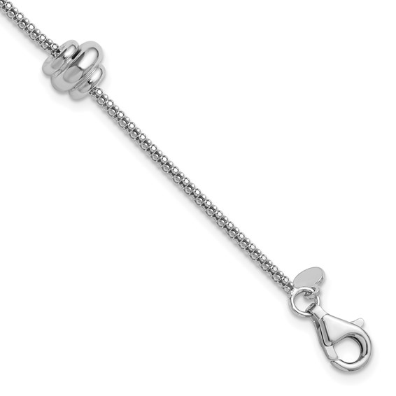 Leslie's Sterling Silver RH-plt Polished Beads w/1in ext. Bracelet