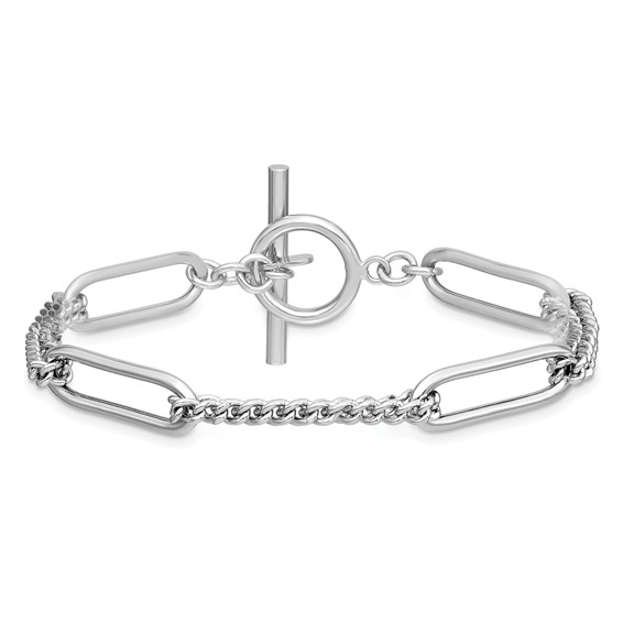 Leslie's Sterling Silver RH-plated Polished Fancy Link Toggle Bracelet