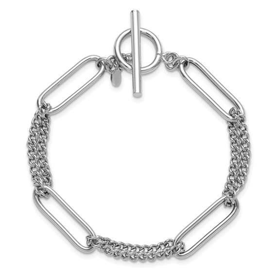 Leslie's Sterling Silver RH-plated Polished Fancy Link Toggle Bracelet