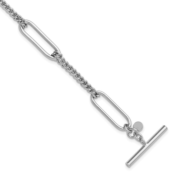 Leslie's Sterling Silver RH-plated Polished Fancy Link Toggle Bracelet