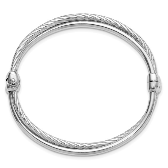 Leslie's Sterling Silver RH-plated Polished and Twisted Hinged Bangle