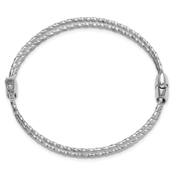 Leslie's Sterling Silver RH-plated Polished and Textured Hinged Bangle