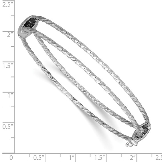 Leslie's Sterling Silver RH-plated Polished and Textured Hinged Bangle