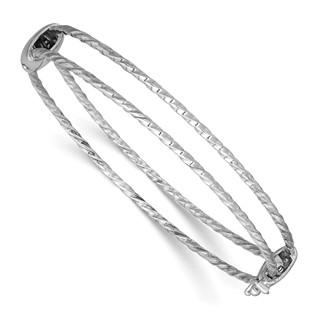 Leslie's Sterling Silver RH-plated Polished and Textured Hinged Bangle