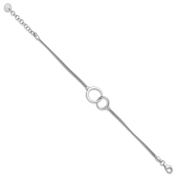 Leslie's Sterling Silver RH-plt Polish/Textured Circles w/1in ext. Bracelet