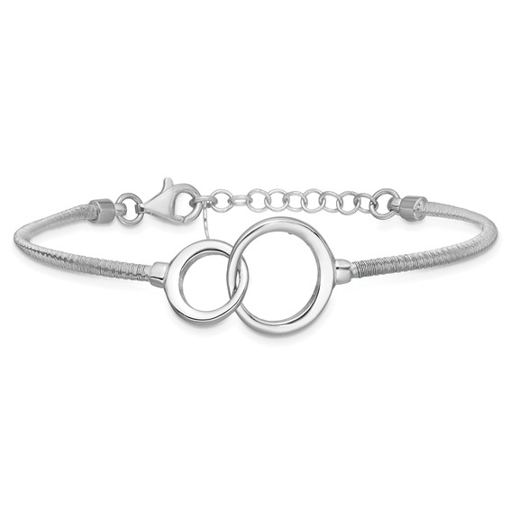 Leslie's Sterling Silver RH-plt Polish/Textured Circles w/1in ext. Bracelet