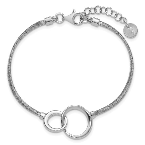 Leslie's Sterling Silver RH-plt Polish/Textured Circles w/1in ext. Bracelet